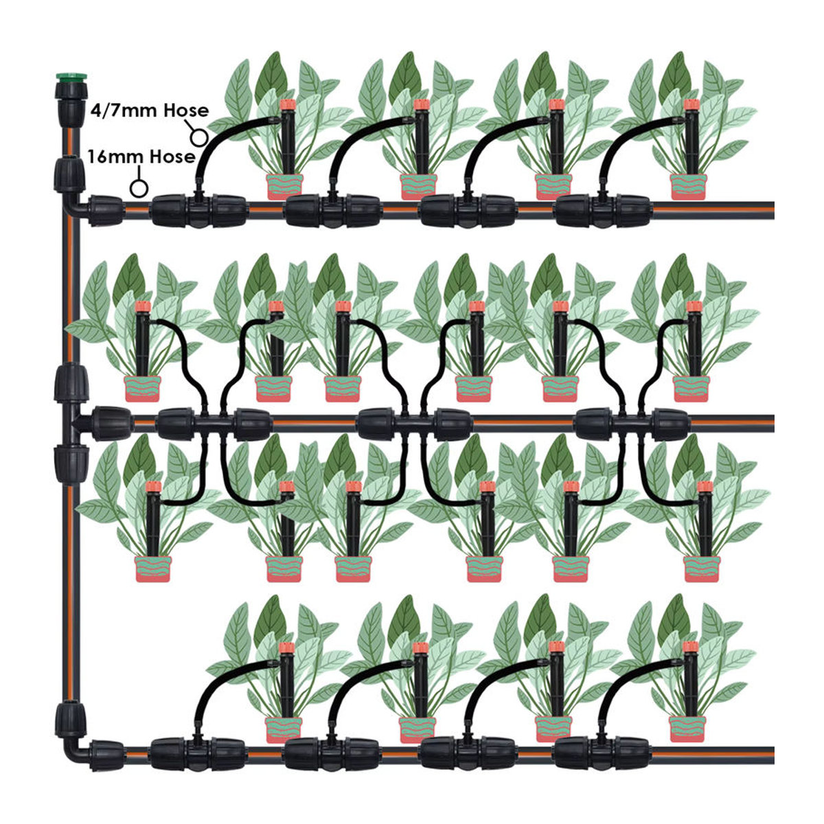 KESLA 10er Set T-Stecker mit Gewinde für Gartenbewässerung zur Verbindung von 16mm 1/2'' PE-Schläuchen auf 4/7mm Micro-Rohre - Bild 1