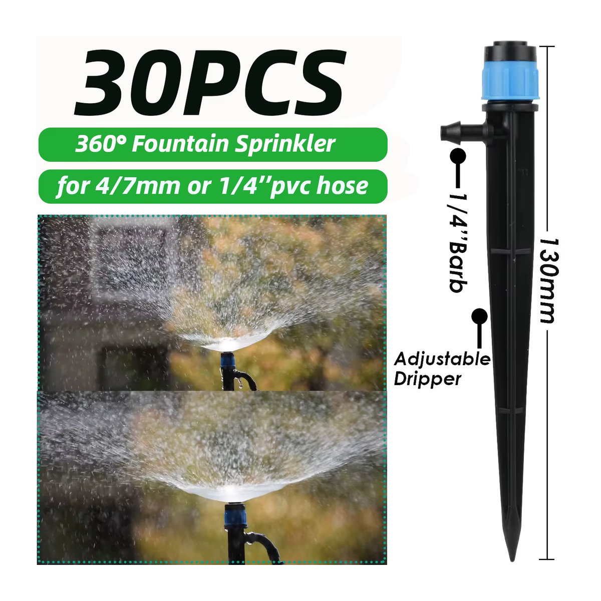 Kesla 30er Set Garten Sprinklerdüsen mit 360 Grad Einstellbarkeit für 4/7mm Schlauch, Blau - Bild 2