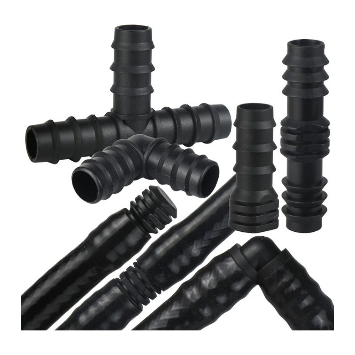 KESLA 41-teiliges Tropfbewässerungs-Verbindungsset aus Kunststoff in Schwarz für 1/2 Zoll Schläuche mit Kupplungen, T-Stücken, Winkelstücken und Steckern - Bild 1