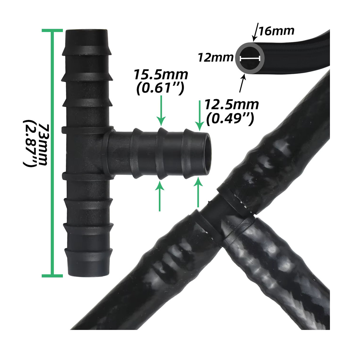 KESLA 41-teiliges Tropfbewässerungs-Verbindungsset aus Kunststoff in Schwarz für 1/2 Zoll Schläuche mit Kupplungen, T-Stücken, Winkelstücken und Steckern - Bild 2