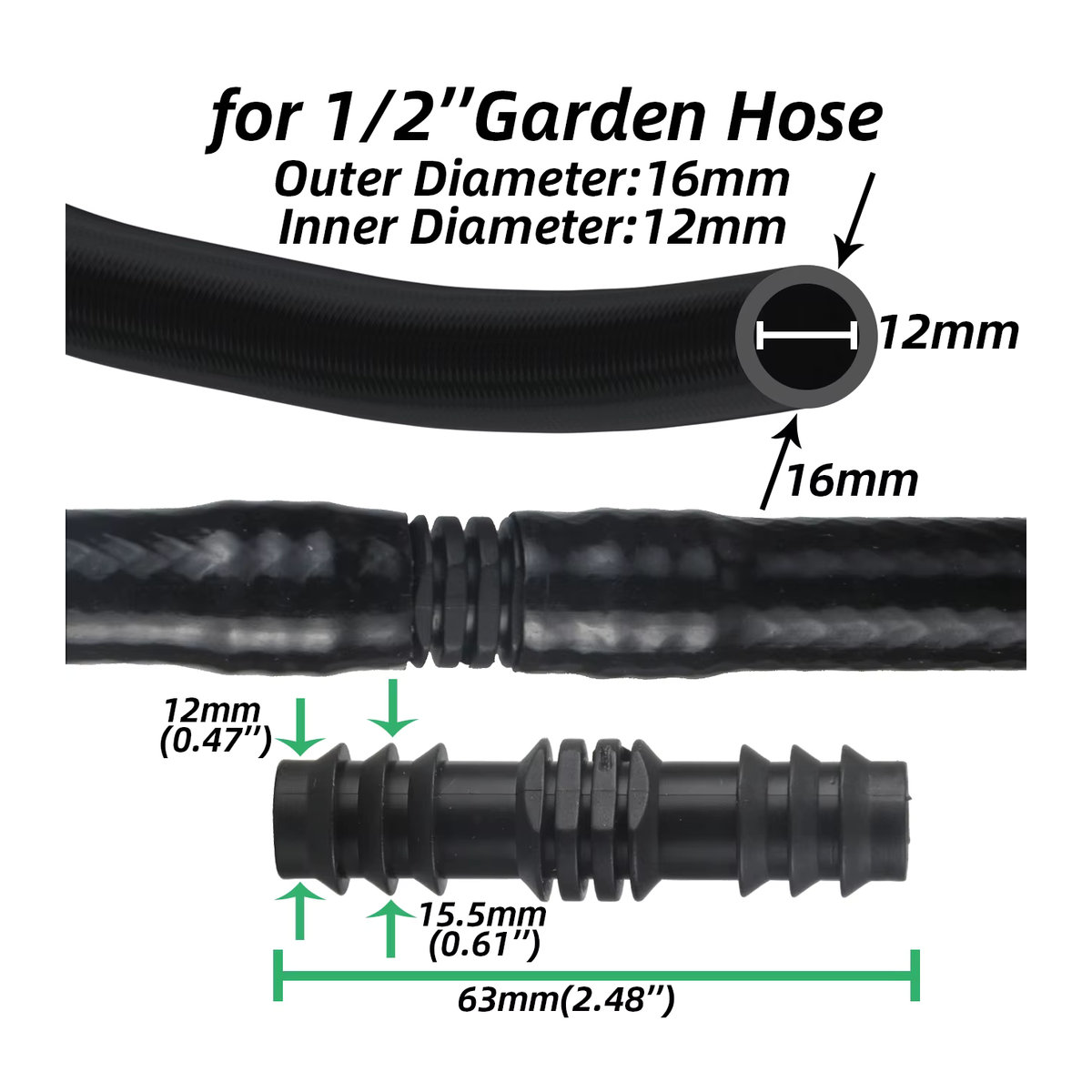KESLA 41-teiliges Tropfbewässerungs-Verbindungsset aus Kunststoff in Schwarz für 1/2 Zoll Schläuche mit Kupplungen, T-Stücken, Winkelstücken und Steckern - Bild 3