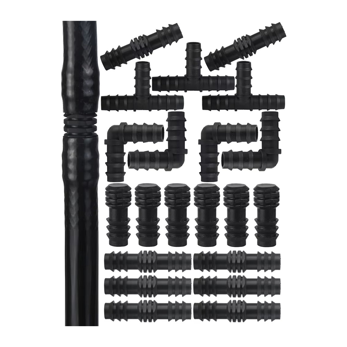 KESLA 41-teiliges Tropfbewässerungs-Verbindungsset aus Kunststoff in Schwarz für 1/2 Zoll Schläuche mit Kupplungen, T-Stücken, Winkelstücken und Steckern - Bild 4