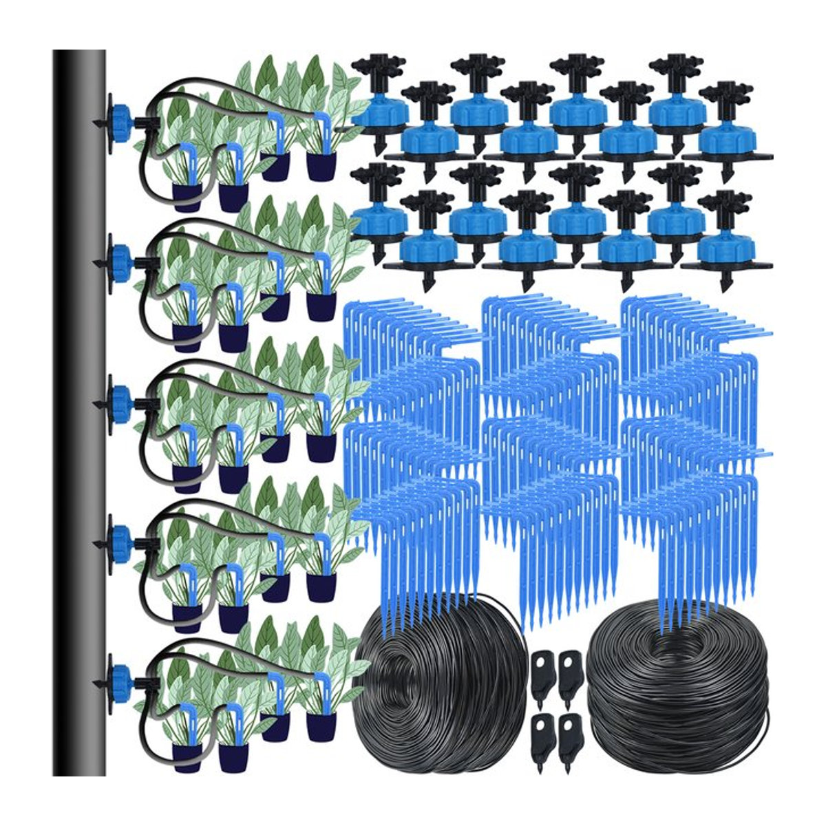 KESLA Automatisches Bewässerungssystem für den Garten mit Tropfbewässerung und 4-Wege-Verteiler in Blau, 3/5 mm - Bild 1