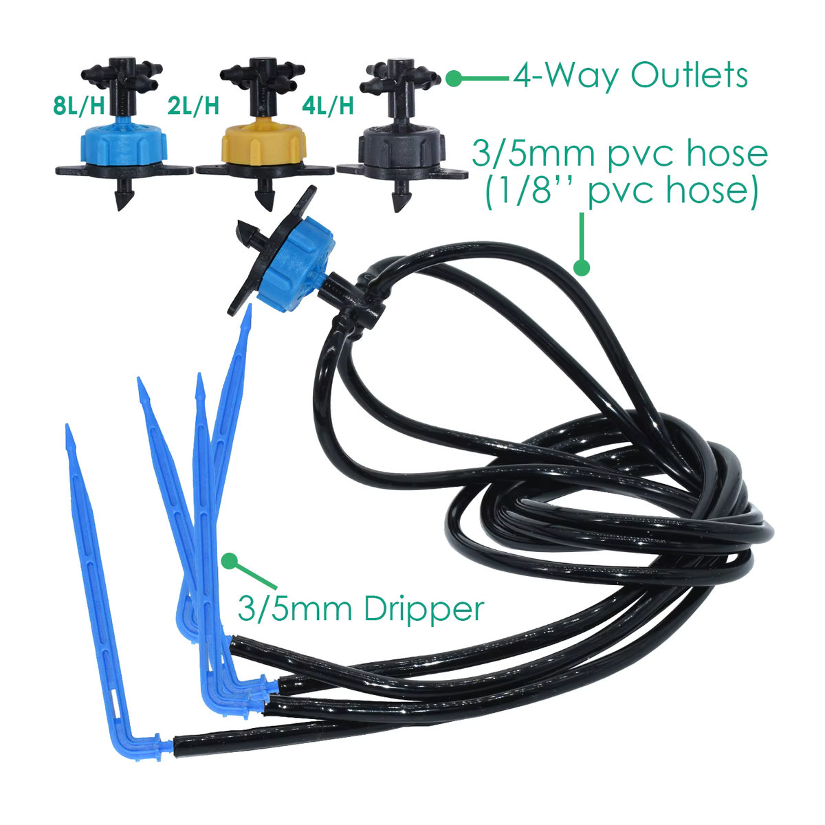 KESLA Automatisches Bewässerungssystem für den Garten mit Tropfbewässerung und 4-Wege-Verteiler in Blau, 3/5 mm - Bild 3