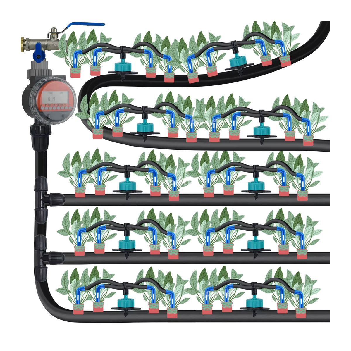 KESLA Automatisches Bewässerungssystem für den Garten mit Tropfbewässerung und 4-Wege-Verteiler in Blau, 3/5 mm - Bild 4