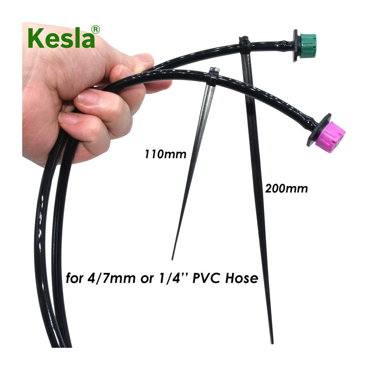 KESLA Garten Bewässerungs-Erdspieße aus Kunststoff für 4/7mm Tropfschläuche, Farbe: Schwarz - Bild 2