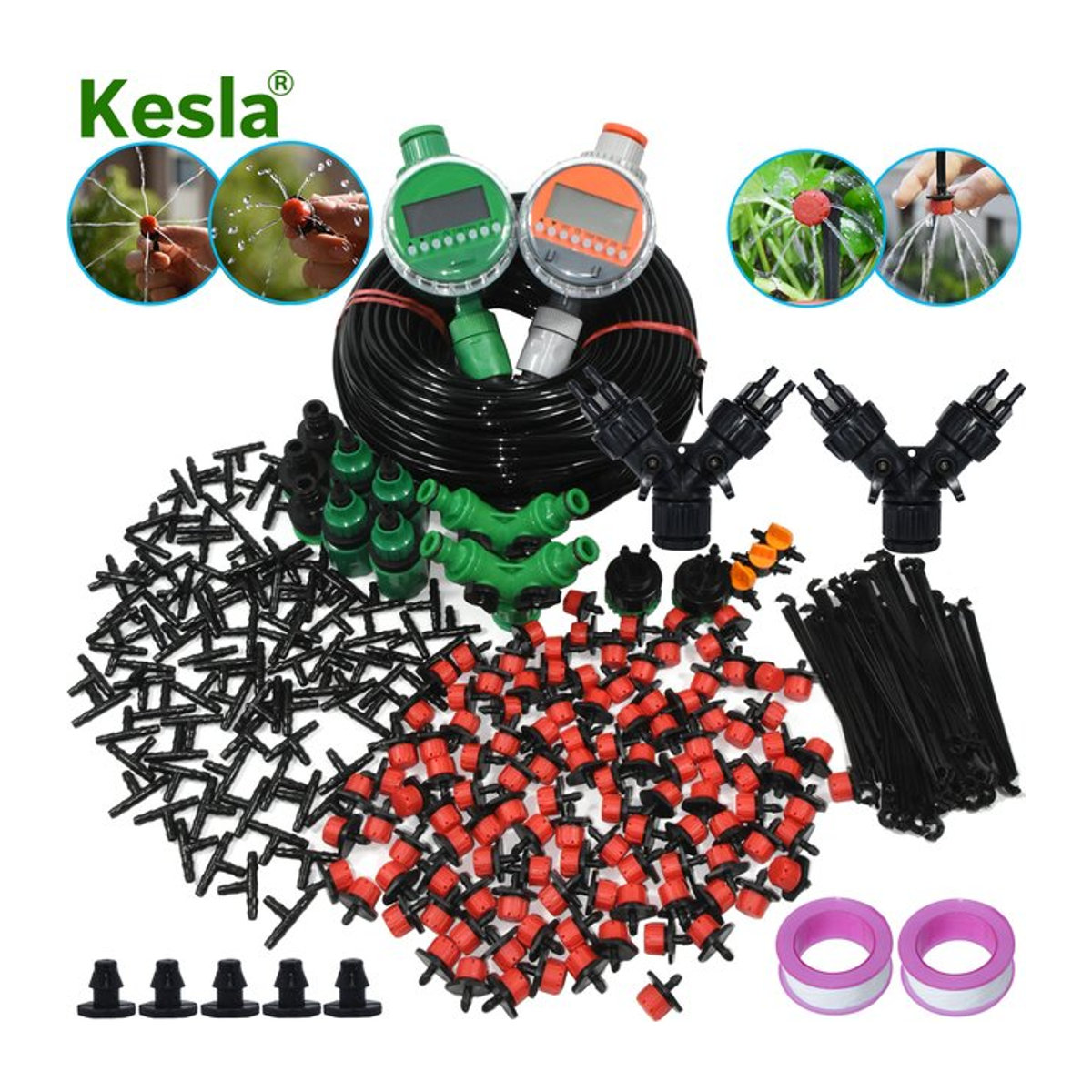 KESLA Micro Drip Bewässerungssystem mit automatischer Steuerung und Schlauch für Garten und Gewächshaus, Multicolor - Bild 1