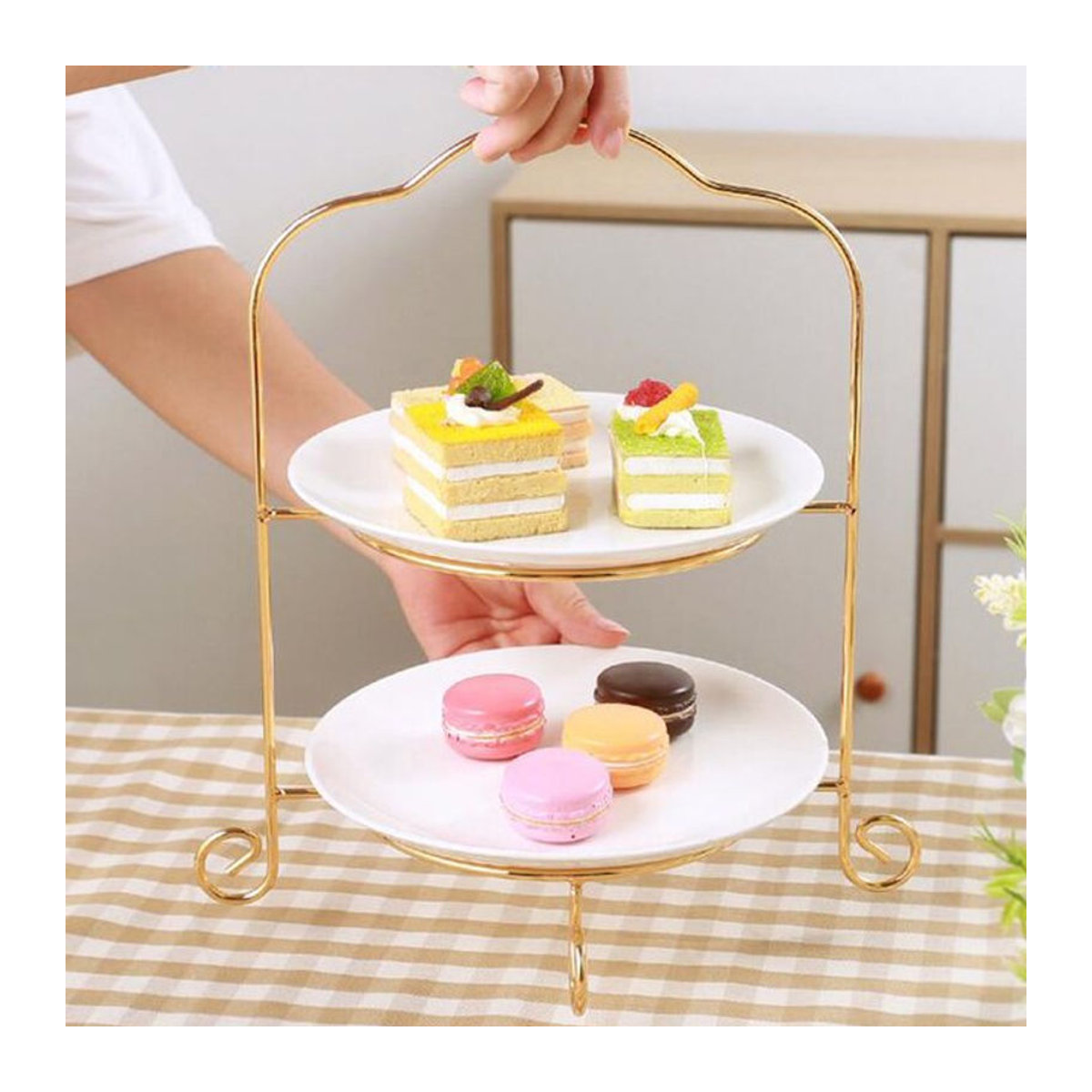 Kesoto 2-stöckiger Kuchen- und Cupcake-Ständer aus Metall in Weiß für Hochzeiten und Babypartys - Bild 1