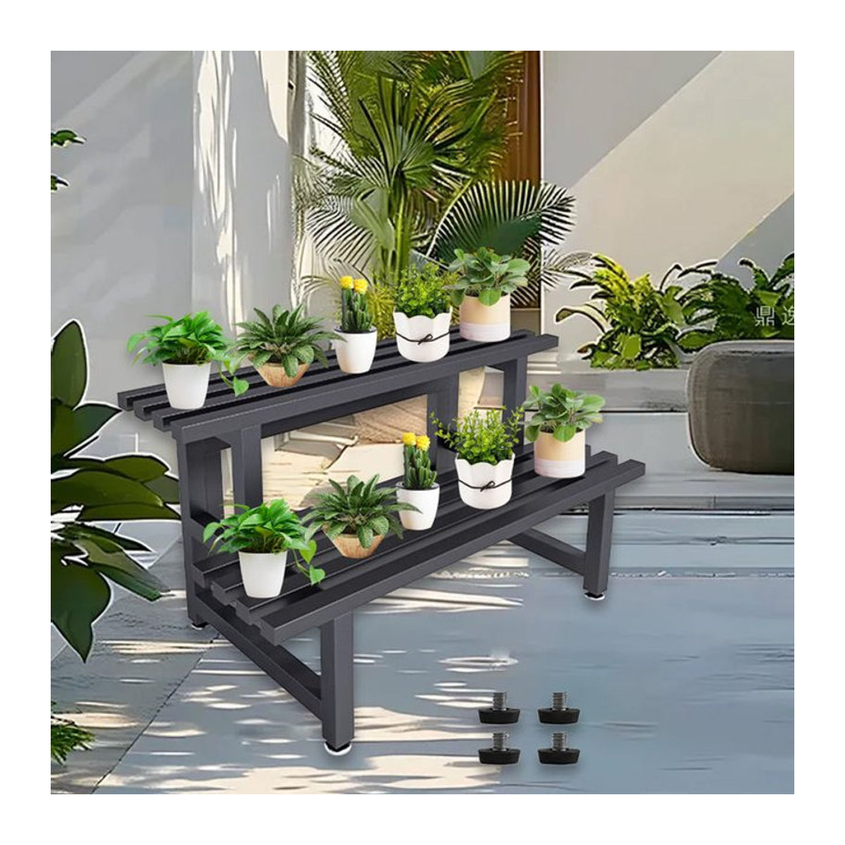 Kesoto 2-stufiger Pflanzenständer aus Stahl für Garten und Außenbereich - Bild 1