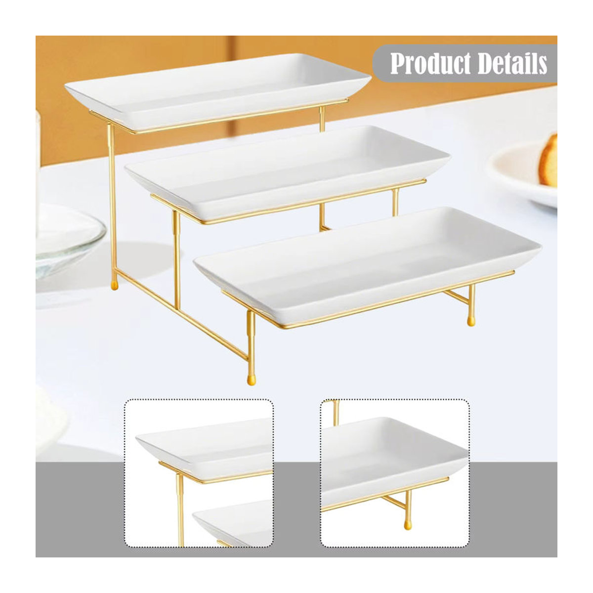 Kesoto 3-stufiges rechteckiges Servierplatten-Set aus Porzellan für Obst und Dessert in Schwarz oder Weiß - Bild 2