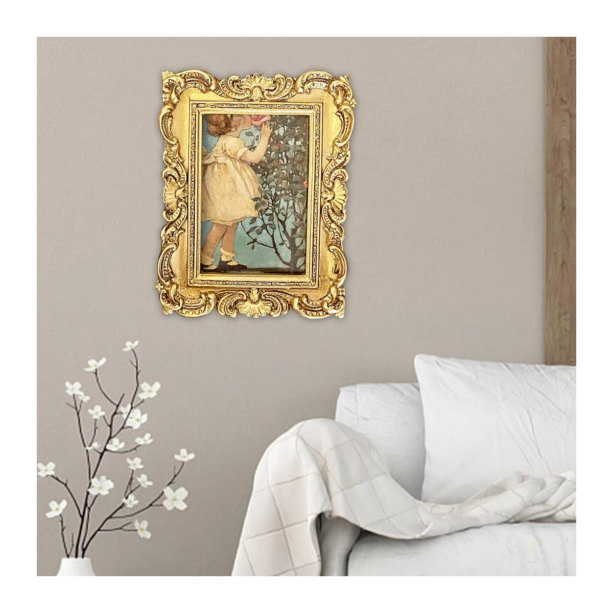 Kesoto Antiker Bilderrahmen in Gold mit Schnitzereien im Vintage-Stil für Tisch und Wand - Bild 2