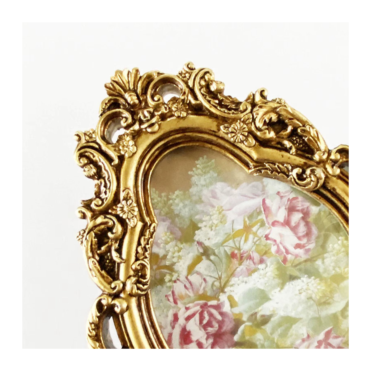 Kesoto Bilderrahmen aus Kunstharz in Gold mit floralem Design und ovaler Form für Tischaufstellung oder Wandmontage - Bild 4