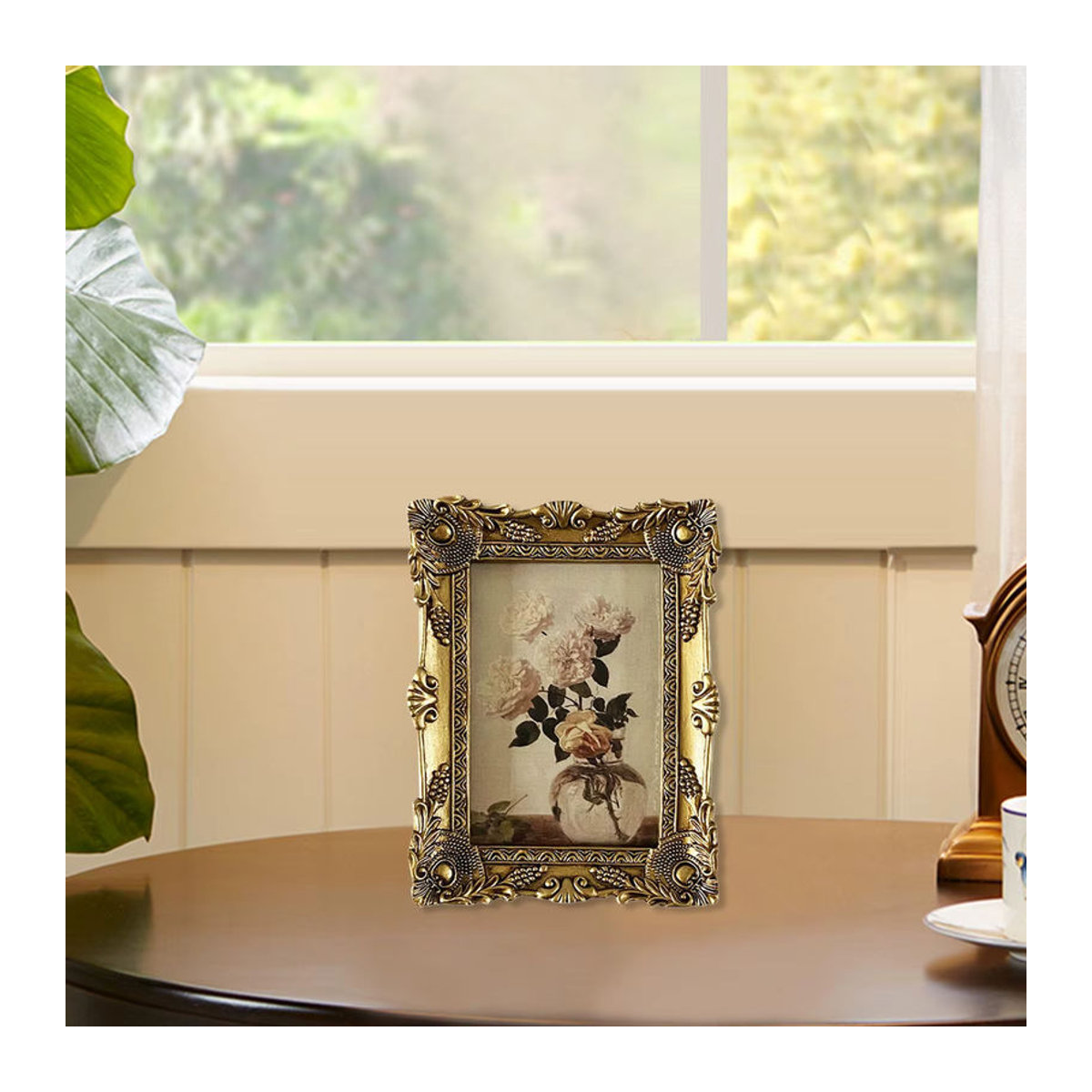 Kesoto Bilderrahmen im Retro-Stil mit floralem Blumenmuster in Gold aus Metall für Tischaufsteller und Wandmontage - Bild 4