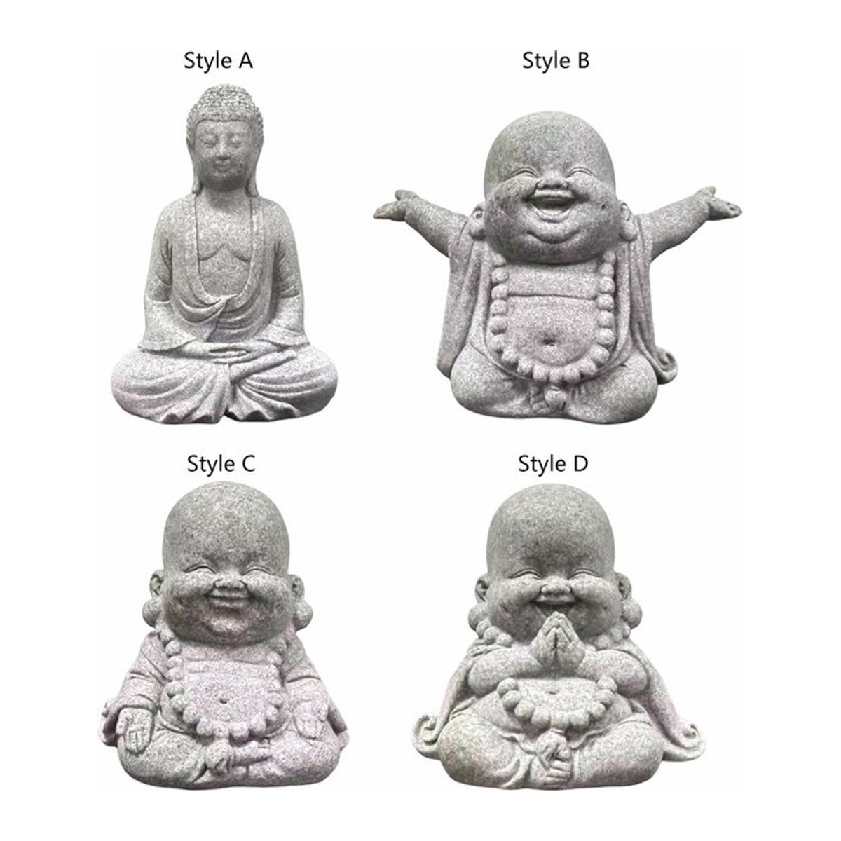 Kesoto Buddha Statue handgeschnitzte Skulptur aus Stein in Grau, stehend und orientalisch - Bild 1