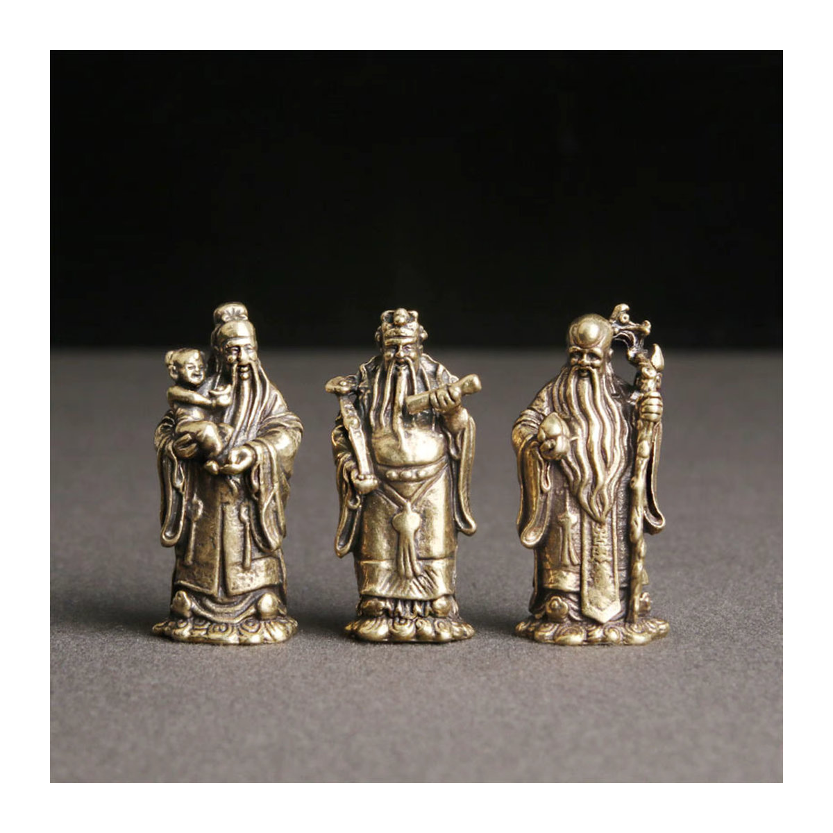 Kesoto Fu Lu Shou Statue Gold Metallische Orientalische Figur zur Tischdekoration - Bild 3