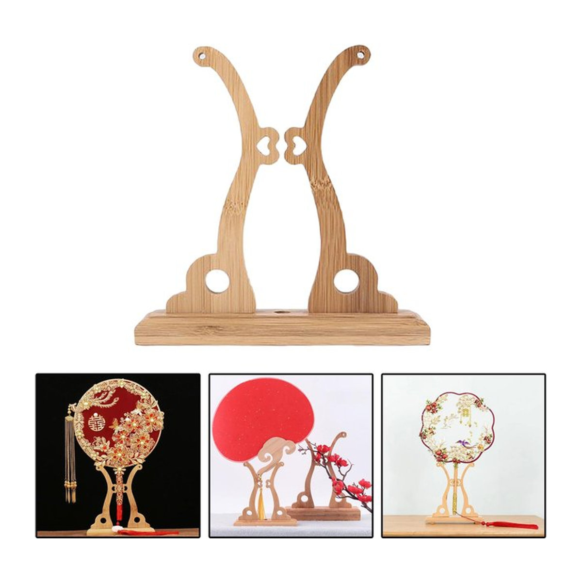 Kesoto Holz Display Basis für kreisförmige Fächer in Braun mit floralem und orientalischem Design - Bild 1