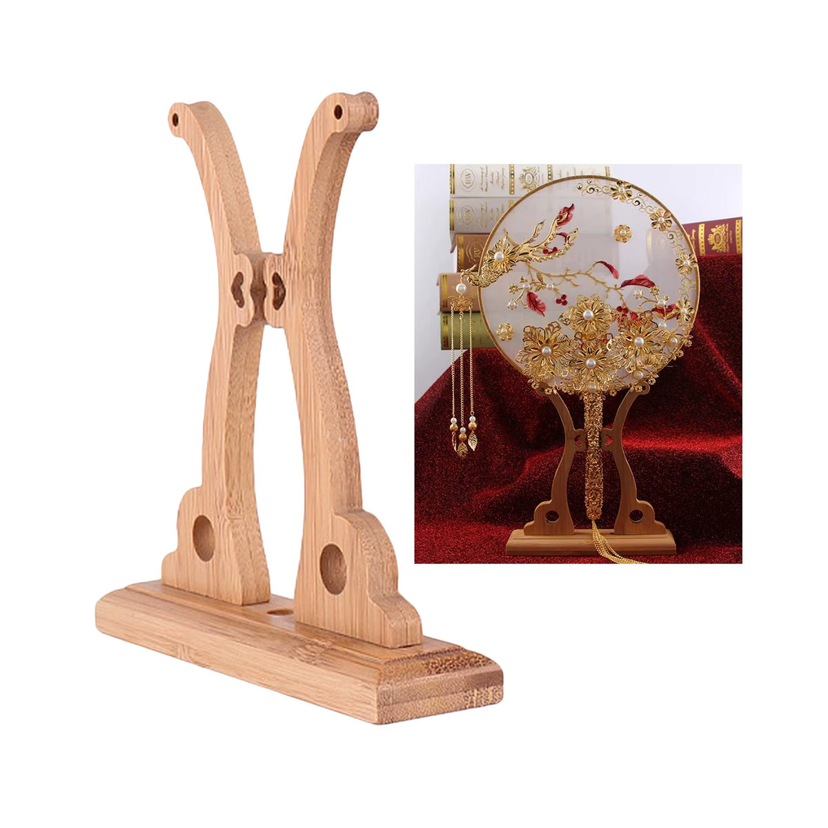 Kesoto Holz Display Basis für kreisförmige Fächer in Braun mit floralem und orientalischem Design - Bild 2