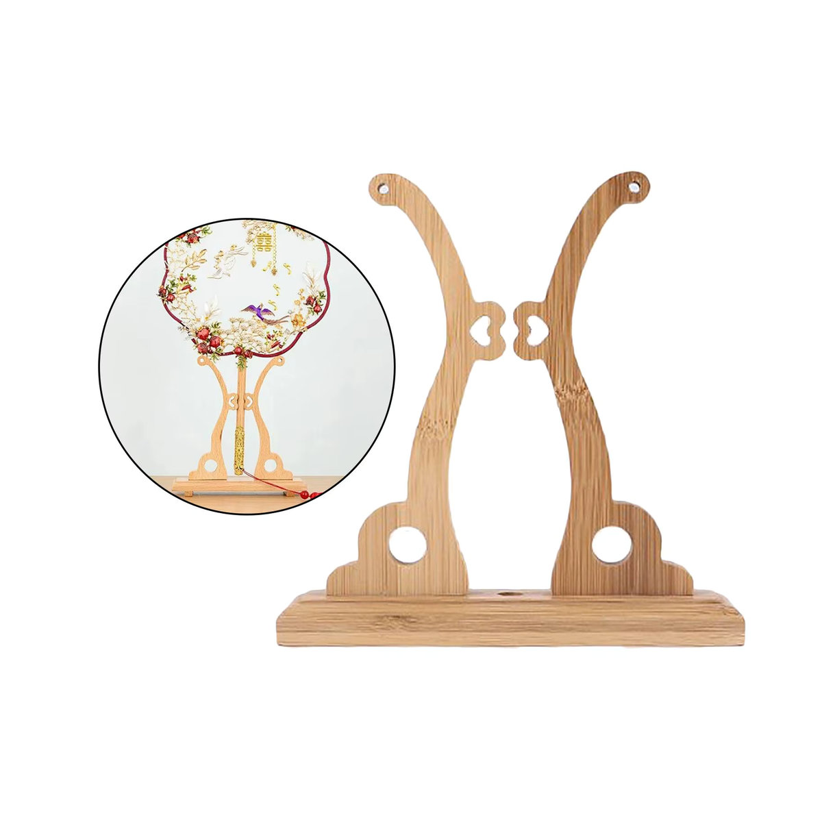 Kesoto Holz Display Basis für kreisförmige Fächer in Braun mit floralem und orientalischem Design - Bild 3