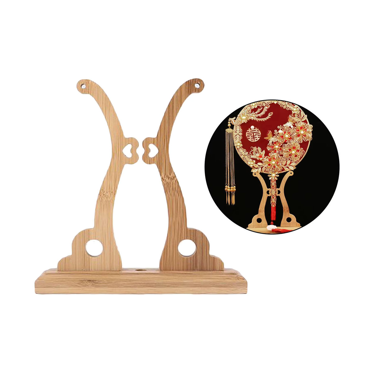 Kesoto Holz Display Basis für kreisförmige Fächer in Braun mit floralem und orientalischem Design - Bild 4