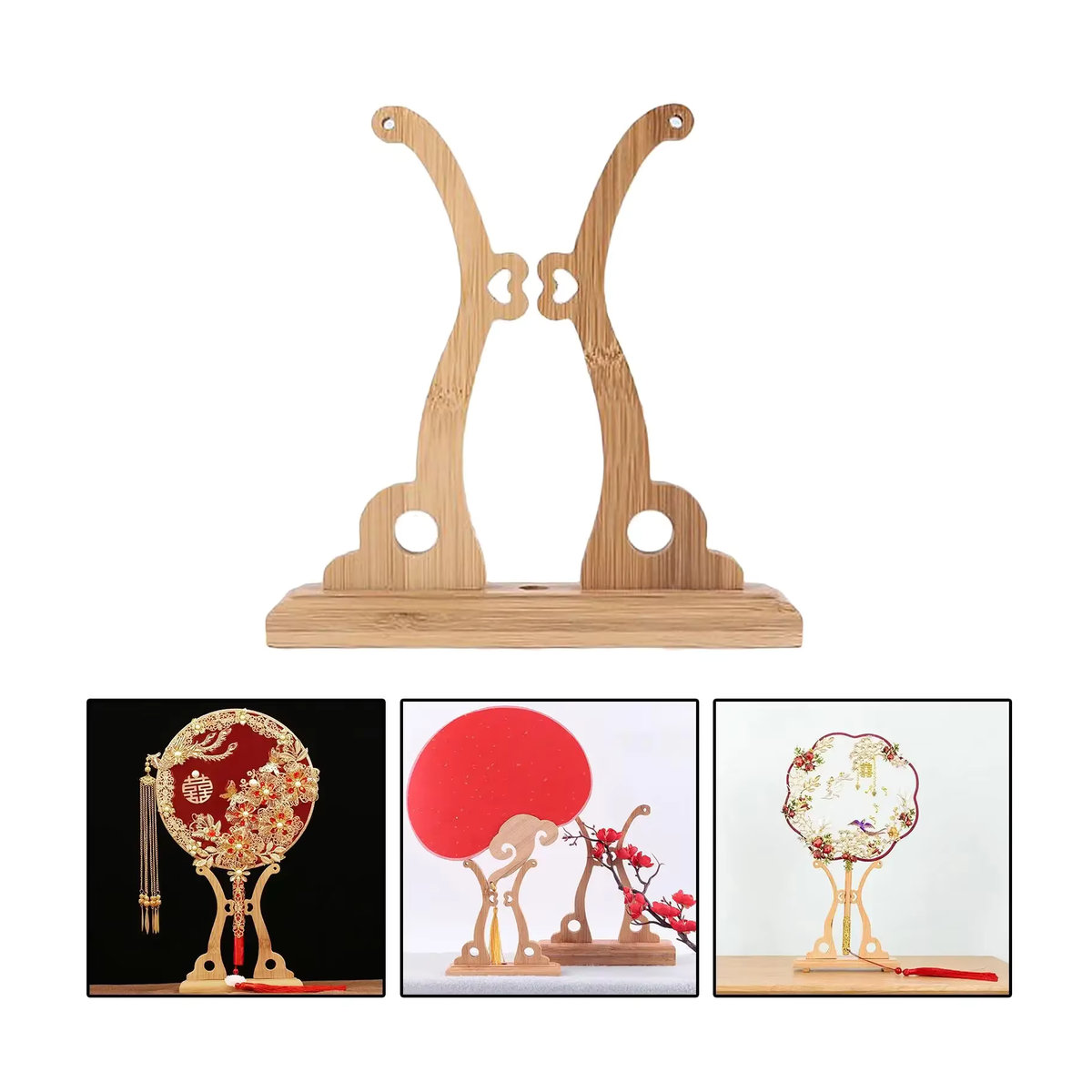 Kesoto Holz Display Basis für kreisförmige Fächer in Braun mit floralem und orientalischem Design - Bild 6
