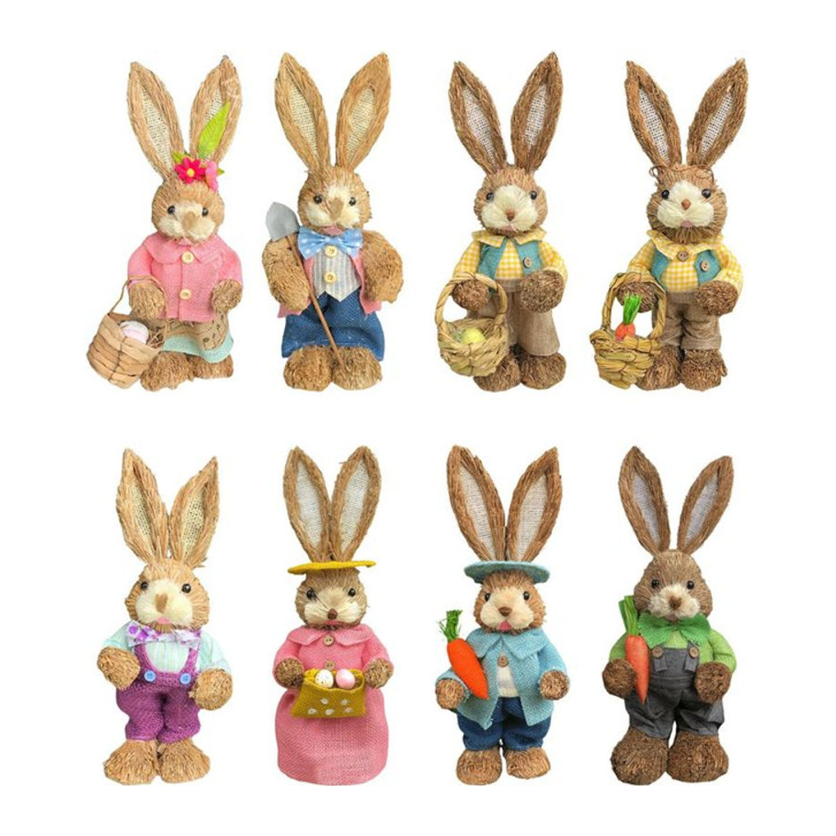 Kesoto Kaninchen Figur aus Stroh als Ostern Dekoration im Landhausstil, mehrfarbig - Bild 1