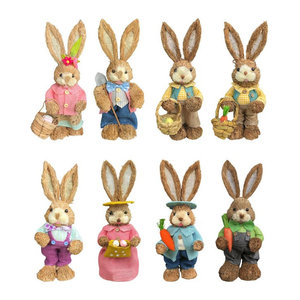 Kesoto Kaninchen Figur aus Stroh als Ostern Dekoration im Landhausstil, mehrfarbig