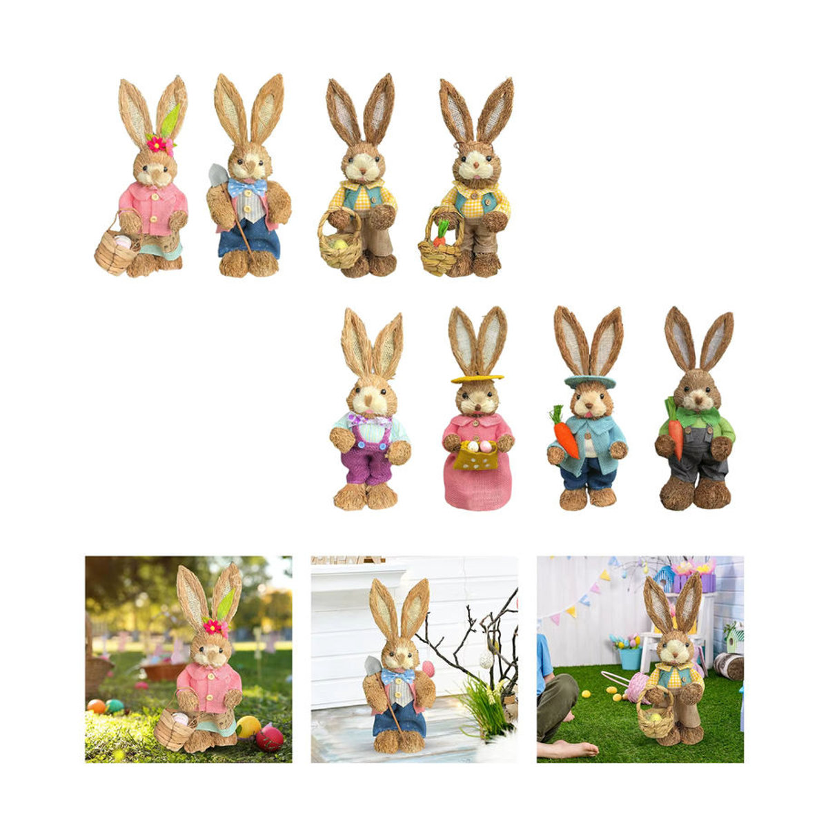 Kesoto Kaninchen Figur aus Stroh als Ostern Dekoration im Landhausstil, mehrfarbig - Bild 3