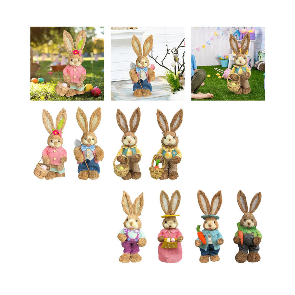 Kesoto Kaninchen Figur aus Stroh als Ostern Dekoration im Landhausstil, mehrfarbig - Bild 4