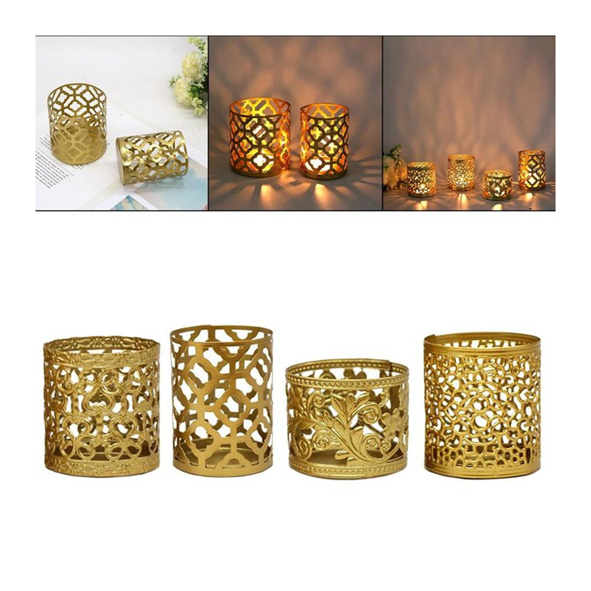 Kesoto Kerzenhalter aus Metall in Gold mit floralem Design für Teelichter - Bild 1