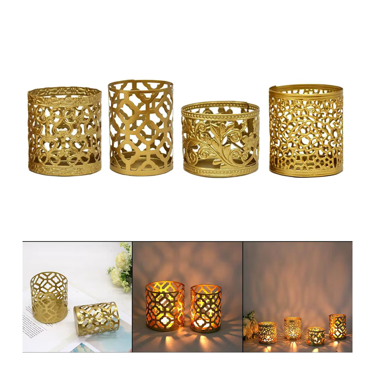 Kesoto Kerzenhalter aus Metall in Gold mit floralem Design für Teelichter - Bild 2