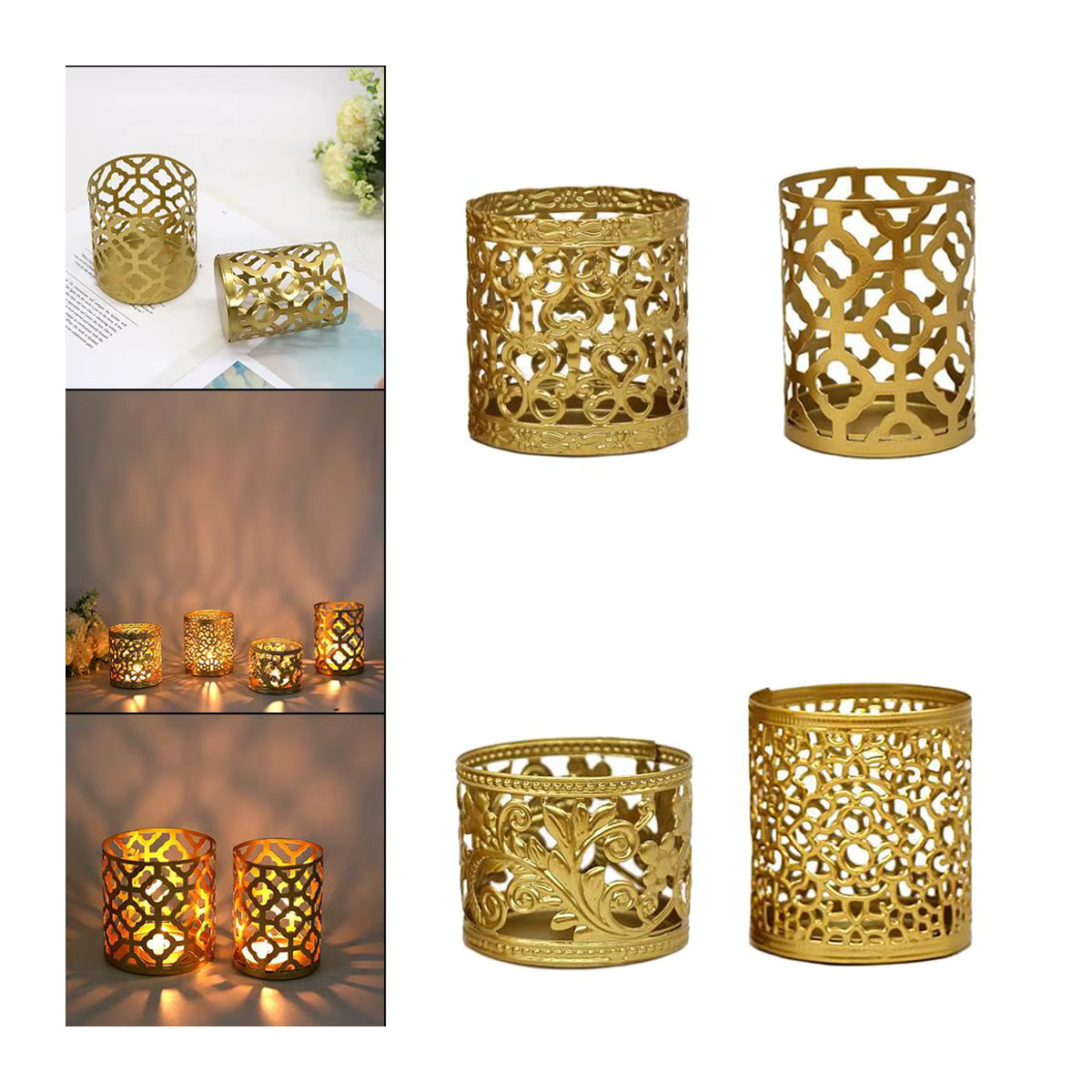 Kesoto Kerzenhalter aus Metall in Gold mit floralem Design für Teelichter - Bild 4
