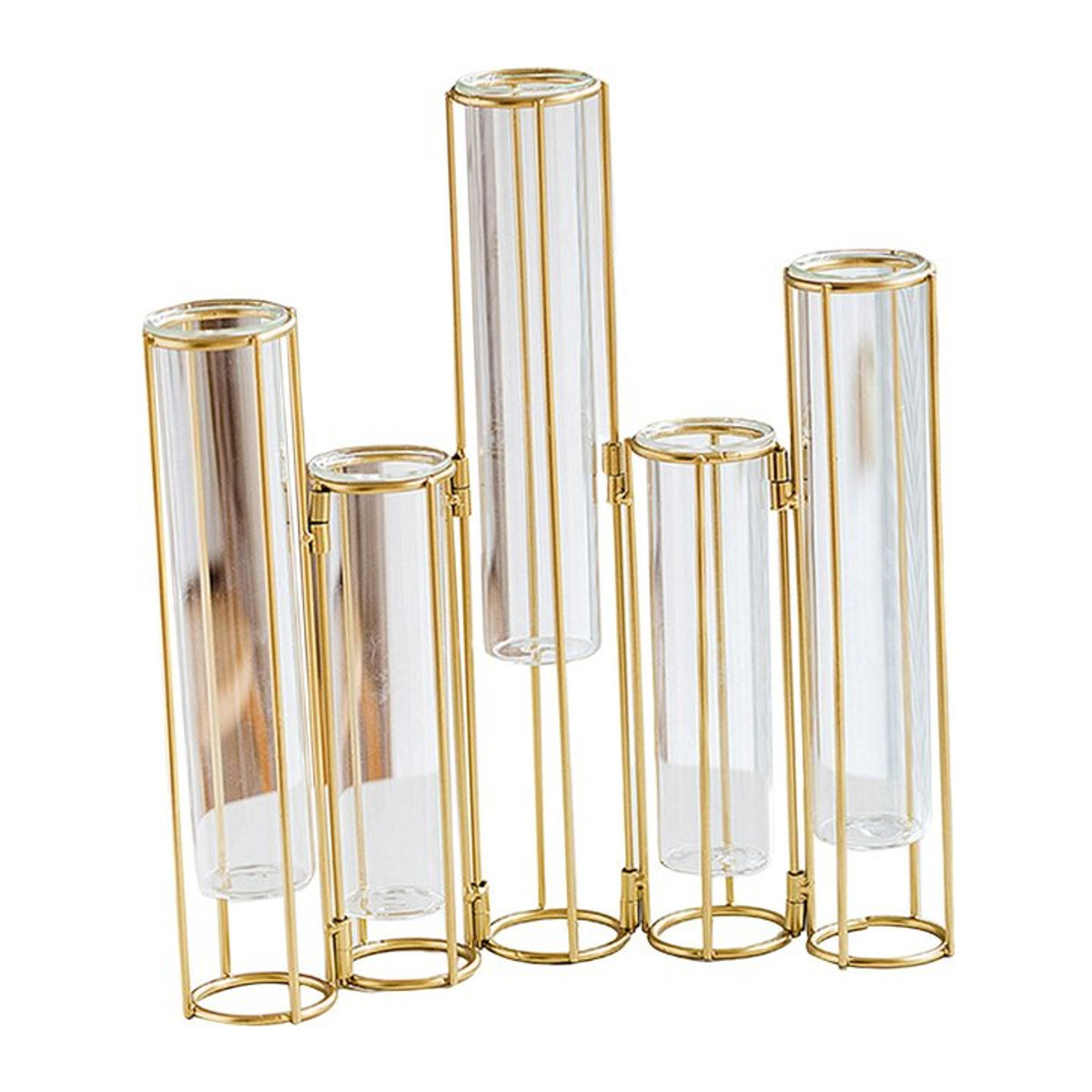 Kesoto Klappbare Blumenvase aus Glas und Metall, transparente Reagenzglas-Vase für Schnittblumen, modern und zylindrisch - Bild 1