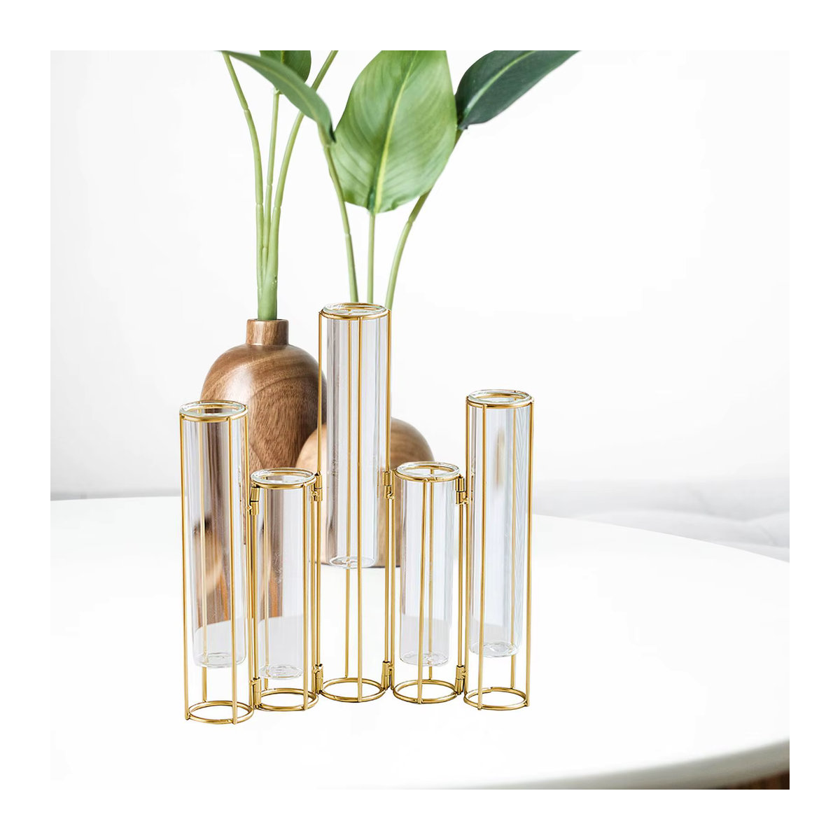 Kesoto Klappbare Blumenvase aus Glas und Metall, transparente Reagenzglas-Vase für Schnittblumen, modern und zylindrisch - Bild 2