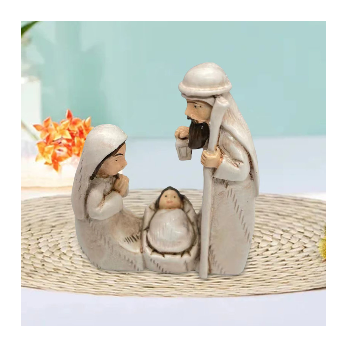 Kesoto Krippe Heilige Familie Skulptur aus Kunstharz in Weiß für die Weihnachtsdekoration - Bild 2