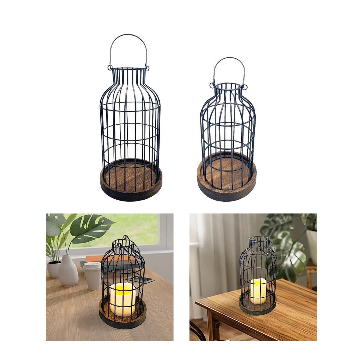 Kesoto Metall Kerzenlaterne in Schwarz im Landhausstil als Tischdekoration für Garten und Esszimmer - Bild 2