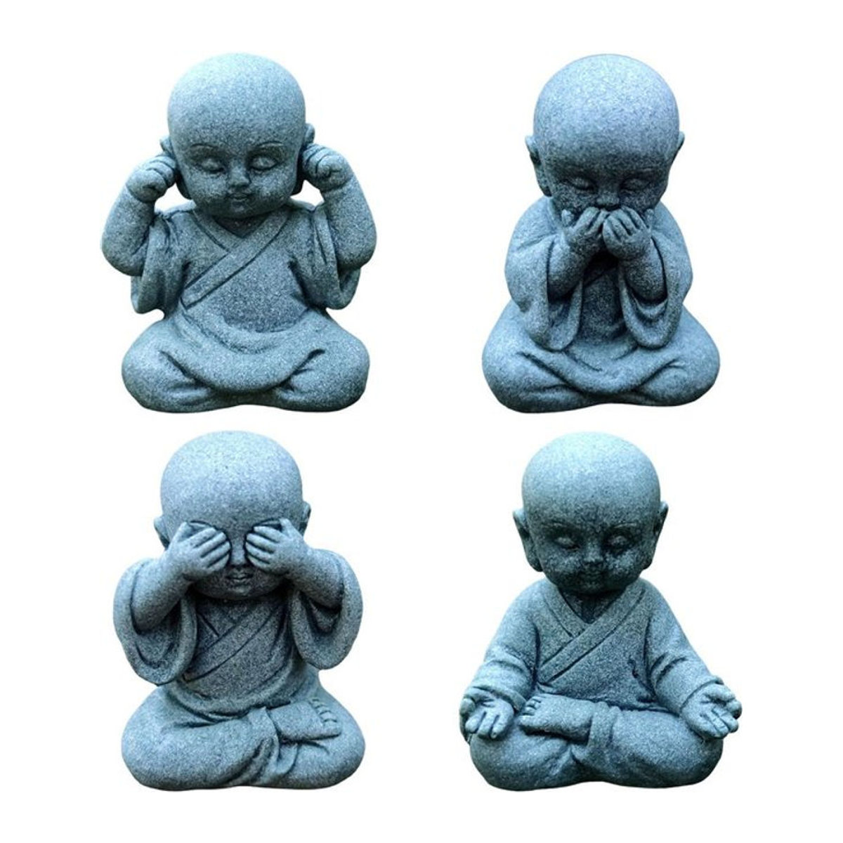 Kesoto Mini Buddha Statue aus Kunstharz in Grau als orientalische Mönch Figur für Desktop und Büro Dekor - Bild 1