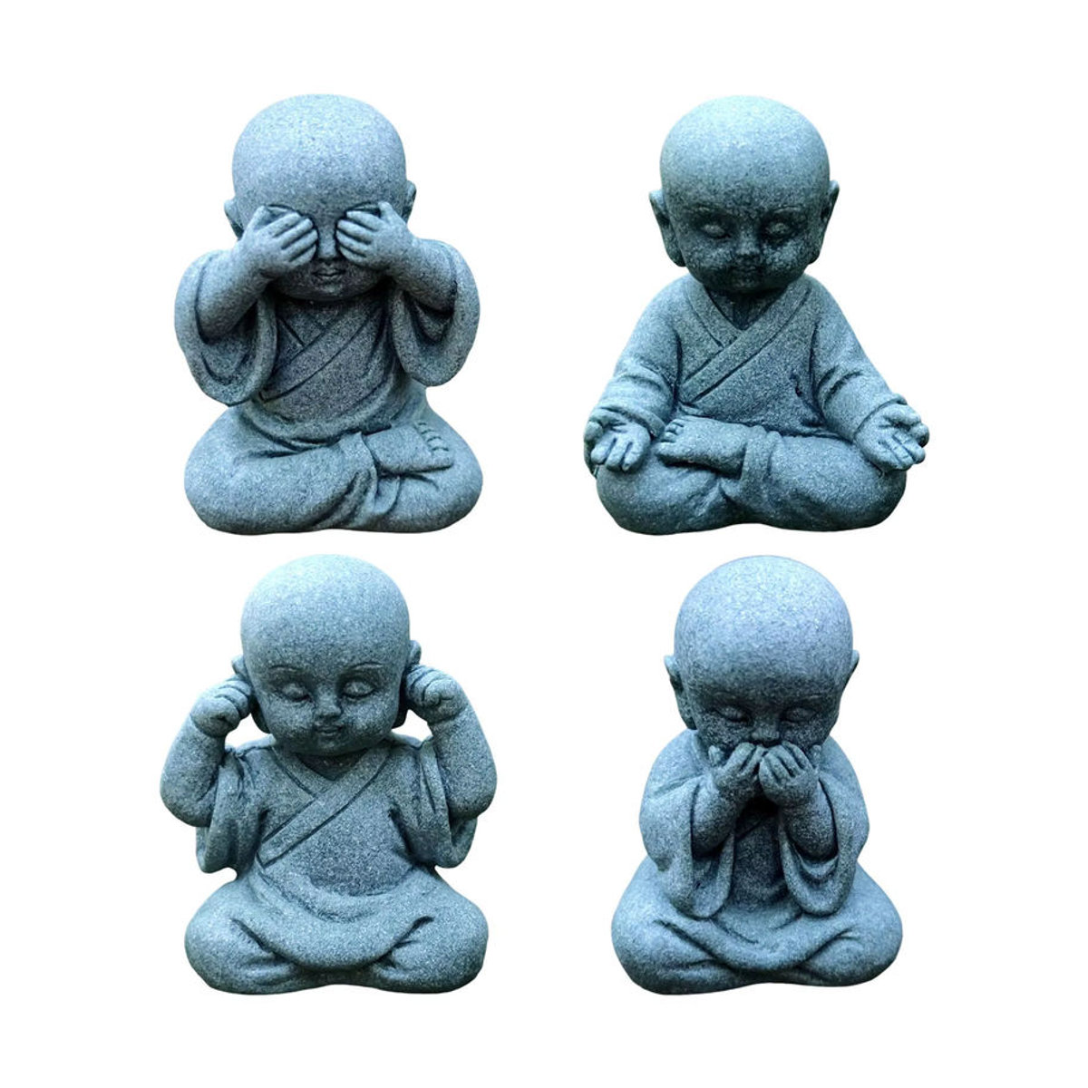Kesoto Mini Buddha Statue aus Kunstharz in Grau als orientalische Mönch Figur für Desktop und Büro Dekor - Bild 2