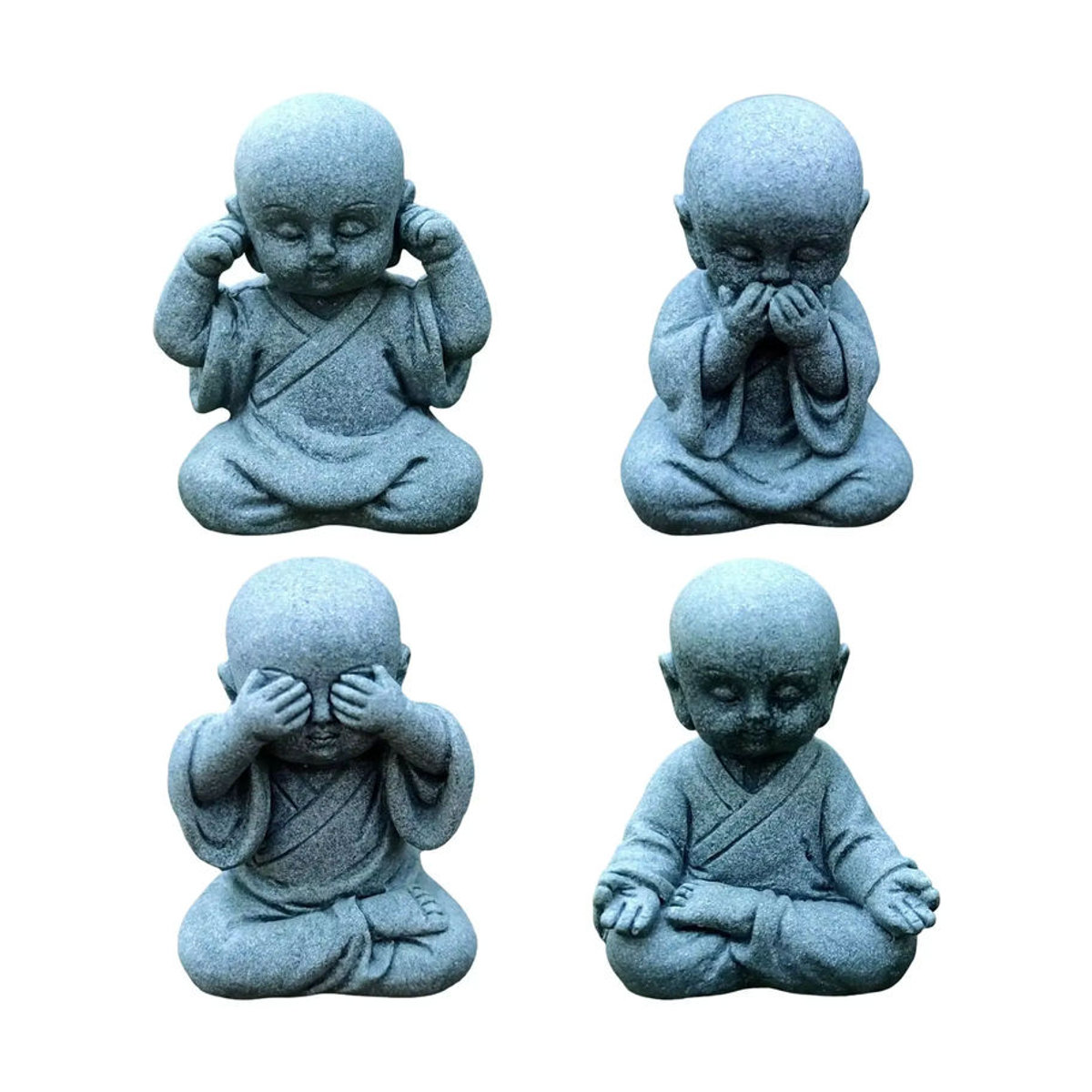 Kesoto Mini Buddha Statue aus Kunstharz in Grau als orientalische Mönch Figur für Desktop und Büro Dekor - Bild 7