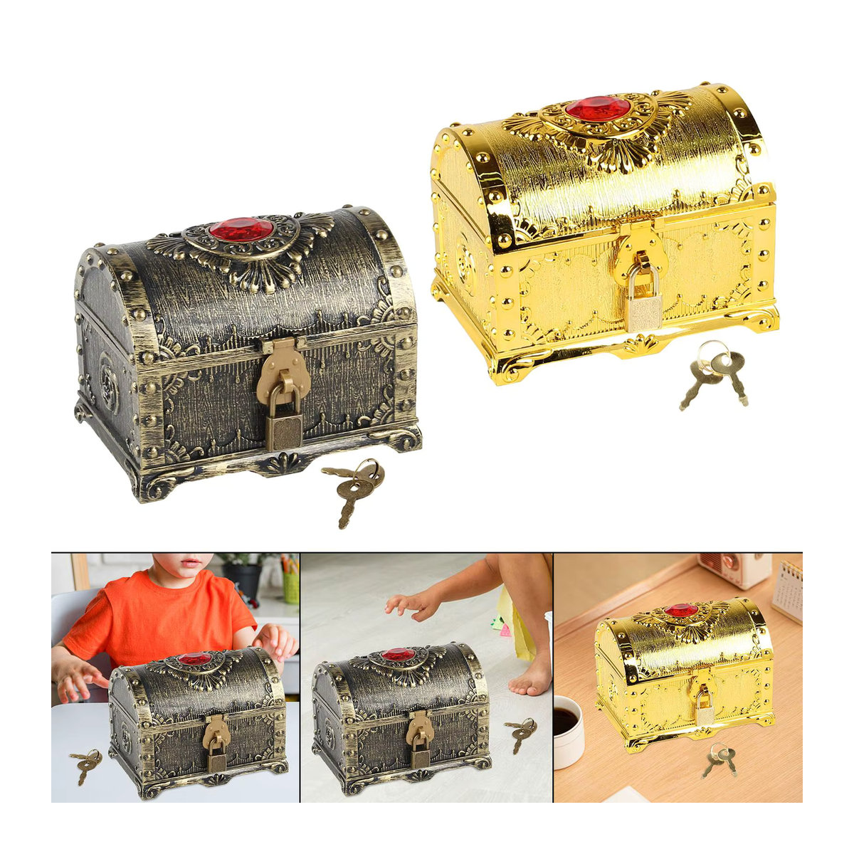 Kesoto Piraten-Schatzkiste in Gold und Mehrfarbig als Vintage-Dekoration und Aufbewahrungsbox für Mottopartys oder Hochzeiten - Bild 1