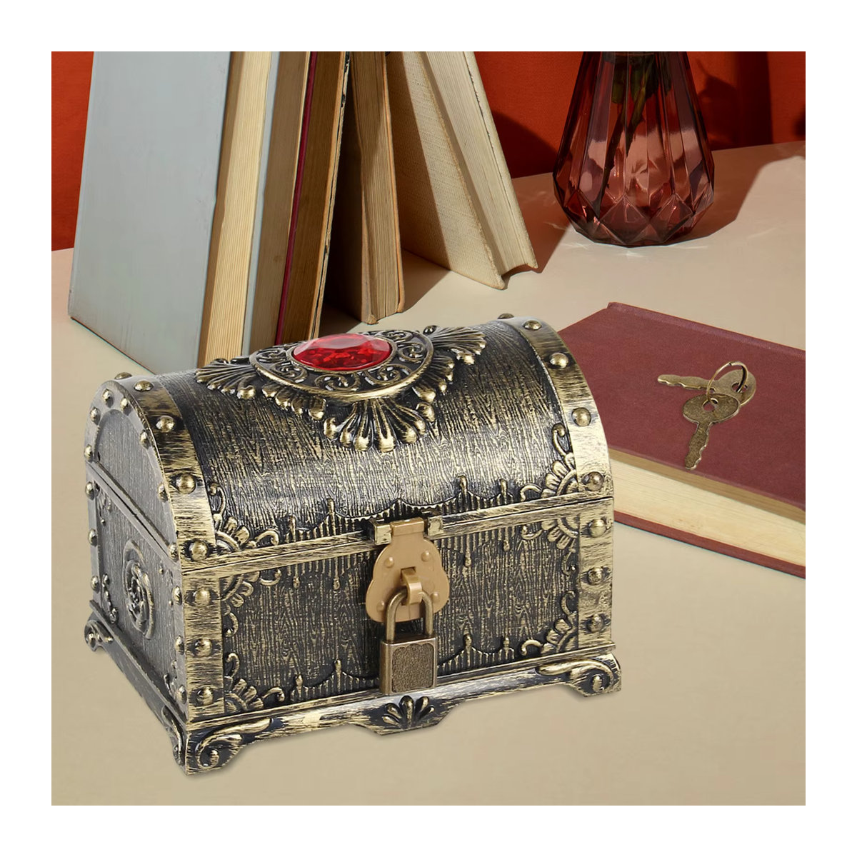 Kesoto Piraten-Schatzkiste in Gold und Mehrfarbig als Vintage-Dekoration und Aufbewahrungsbox für Mottopartys oder Hochzeiten - Bild 2