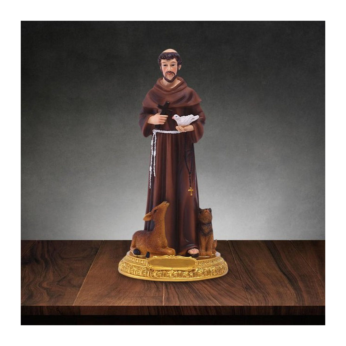 Kesoto Saint Francis von Assisi Statue aus Kunstharz in Braun, dekorative katholische Figur für die Innendekoration, Höhe: 21,8 cm - Bild 1