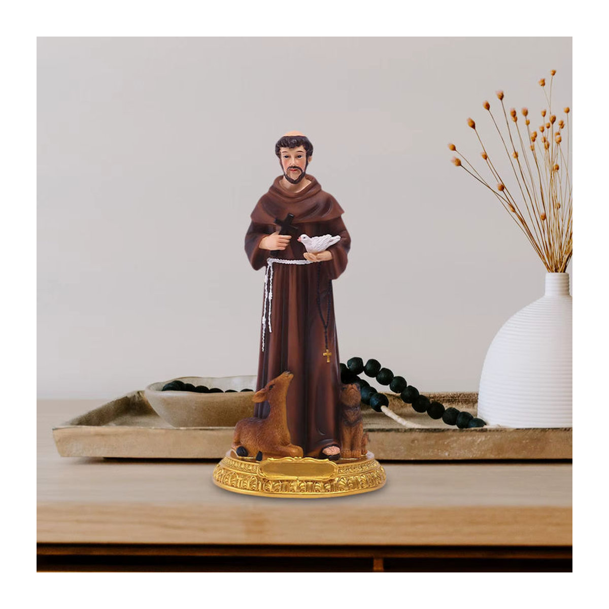 Kesoto Saint Francis von Assisi Statue aus Kunstharz in Braun, dekorative katholische Figur für die Innendekoration, Höhe: 21,8 cm - Bild 2