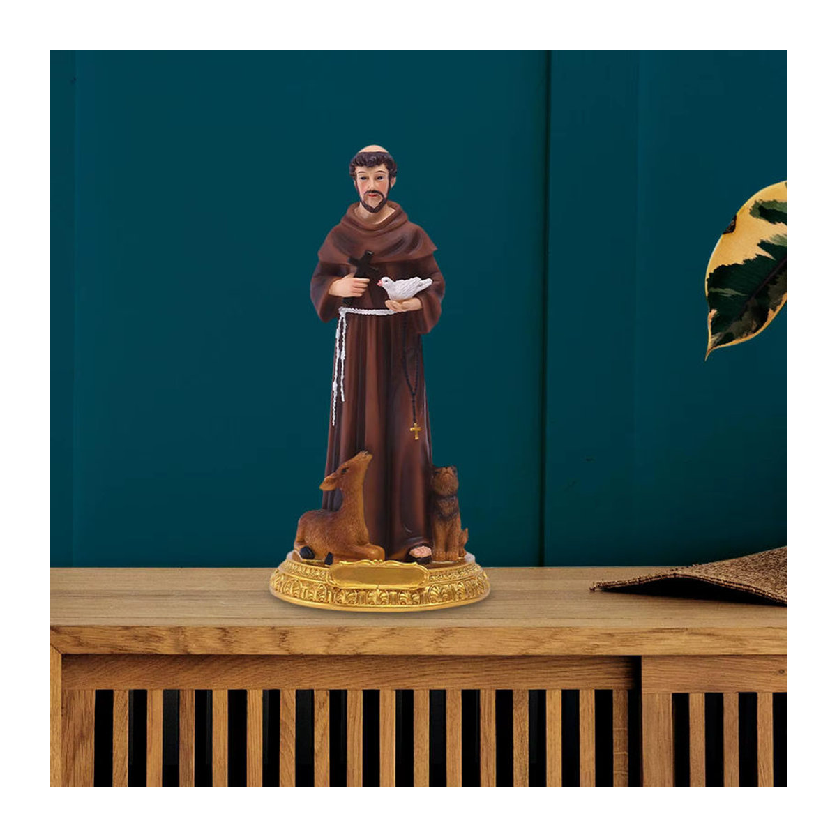 Kesoto Saint Francis von Assisi Statue aus Kunstharz in Braun, dekorative katholische Figur für die Innendekoration, Höhe: 21,8 cm - Bild 3