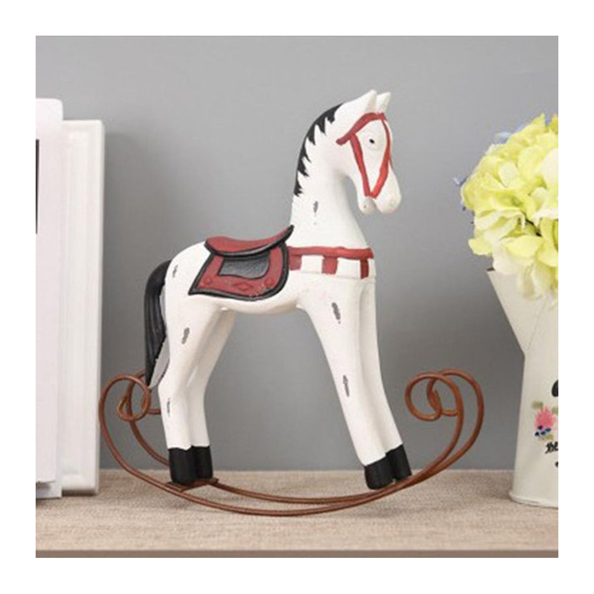Kesoto Schaukelpferd Ornament in Weiß als klassische Holz-Dekoration für Home Office und Hochzeit - Bild 1