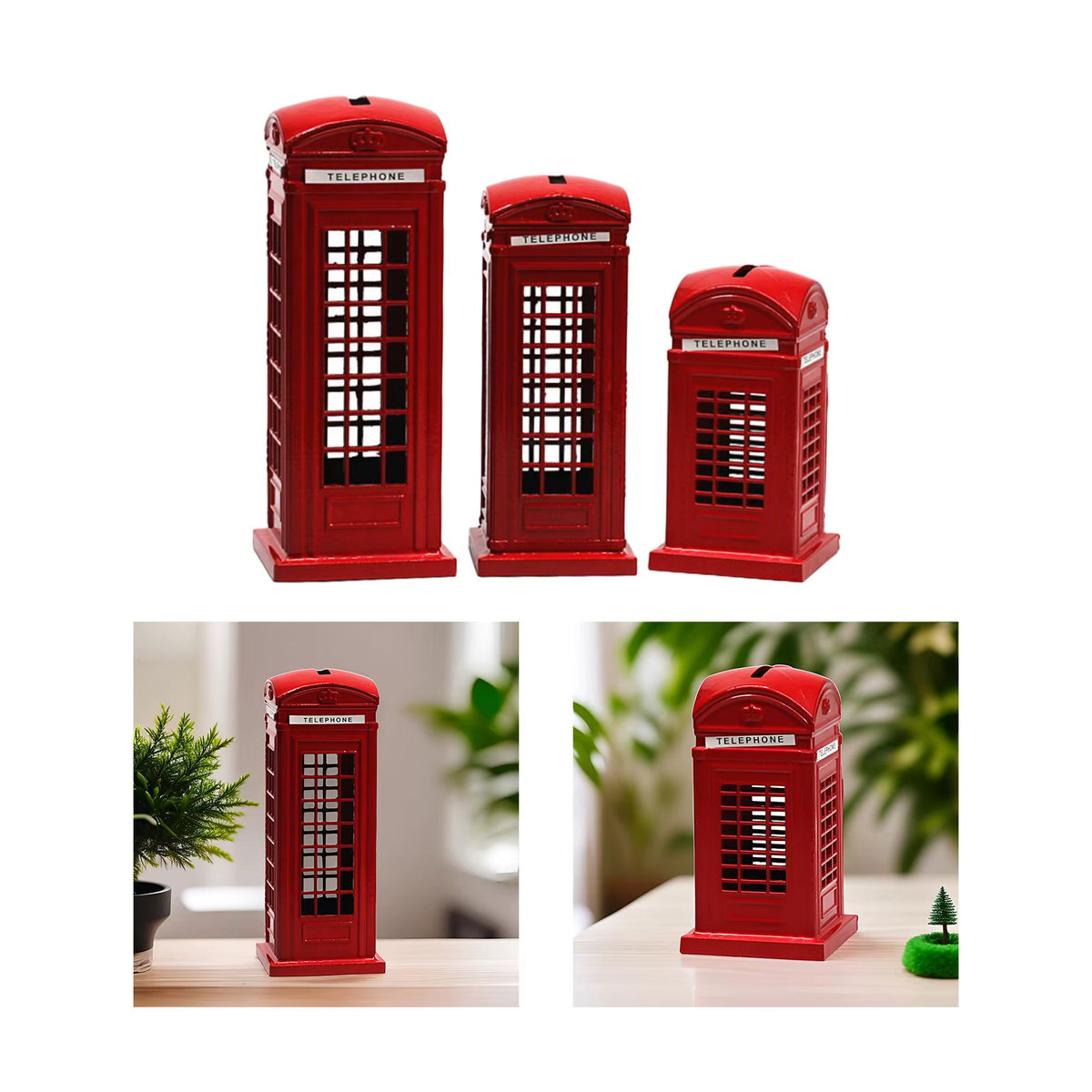 Kesoto Sparschwein Telefonzelle als dekorative Figur in Rot im Vintage-Stil für Kinder - Bild 3
