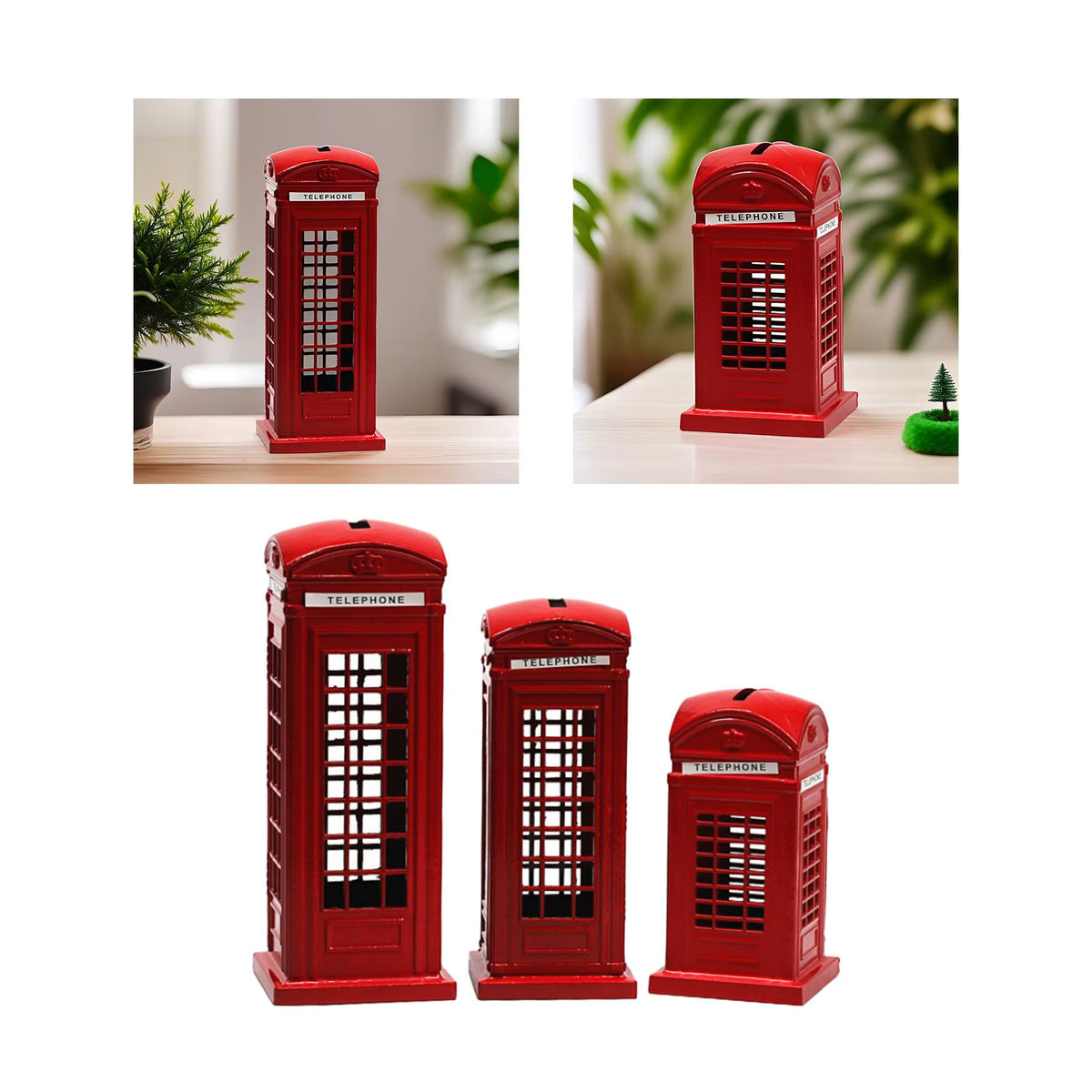 Kesoto Sparschwein Telefonzelle als dekorative Figur in Rot im Vintage-Stil für Kinder - Bild 4