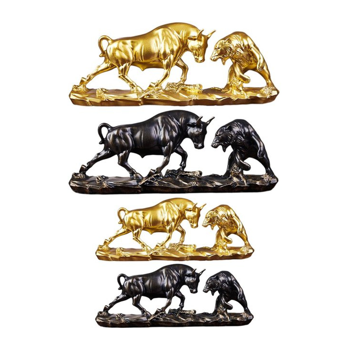 Kesoto Stier- und Bärkampffigur in Gold, dekorative Feng Shui Tierstatue aus Metall und Kunstharz für Schreibtisch und Regal - Bild 1