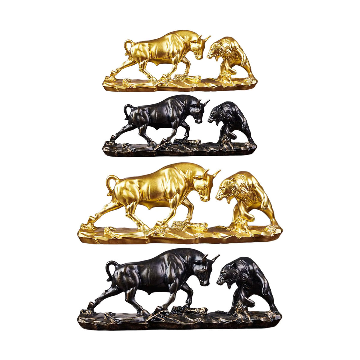 Kesoto Stier- und Bärkampffigur in Gold, dekorative Feng Shui Tierstatue aus Metall und Kunstharz für Schreibtisch und Regal - Bild 2
