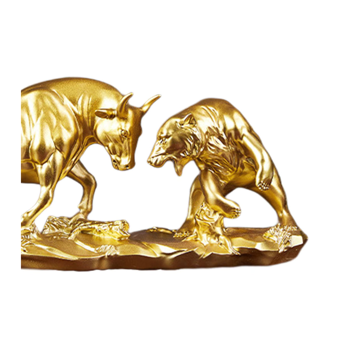 Kesoto Stier- und Bärkampffigur in Gold, dekorative Feng Shui Tierstatue aus Metall und Kunstharz für Schreibtisch und Regal - Bild 5