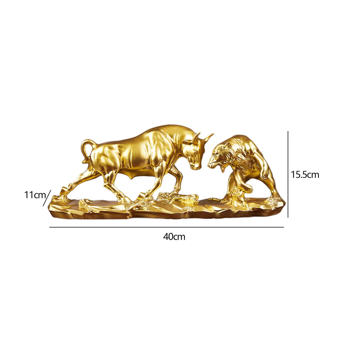Kesoto Stier- und Bärkampffigur in Gold, dekorative Feng Shui Tierstatue aus Metall und Kunstharz für Schreibtisch und Regal - Bild 6